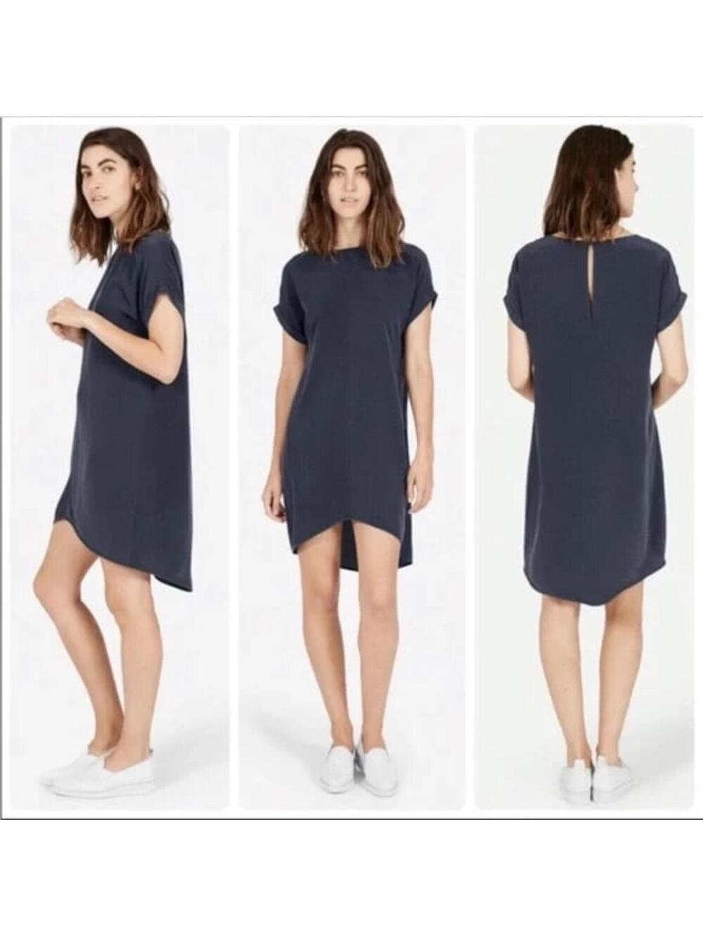 Everlane Navy Silk Shift Dress – Size XS
